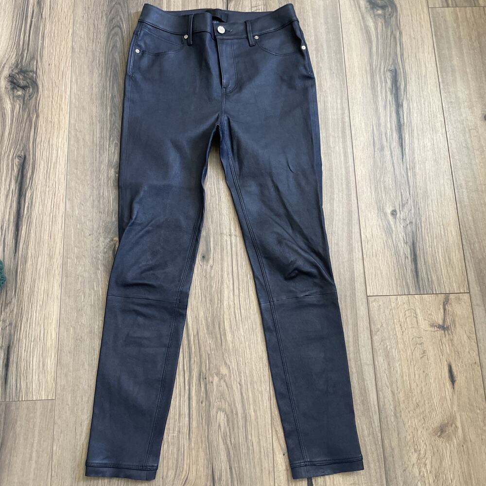 R+A 100% Lambskin Leather Mid Rise Skinny Stretch Pants Size 28 Navy Blue $795